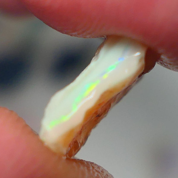 Lightning Ridge Rough Opal 3.50cts Grey/Dark Base Seam Gorgeous bar to cut with Bright Yellow/Green Dominant  Multi colour fires 11x11x3.5mm NS138