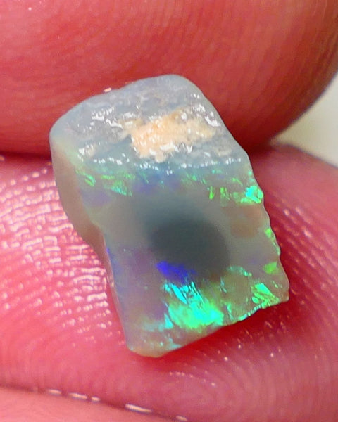 Lightning Ridge Rough / Rub Seam opal Miners Bench® 2.25cts Exotic Bright Yellow/Green/Blue Fires 11x9x4mm NS133