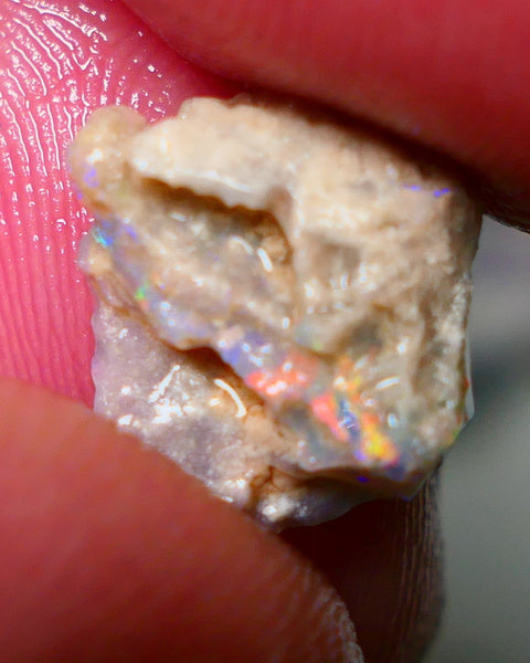 Lightning Ridge Rough Opal 2.25cts Dark Crystal Knobby formation showing Orange/Red/Yellow 11x10x4mm NS162