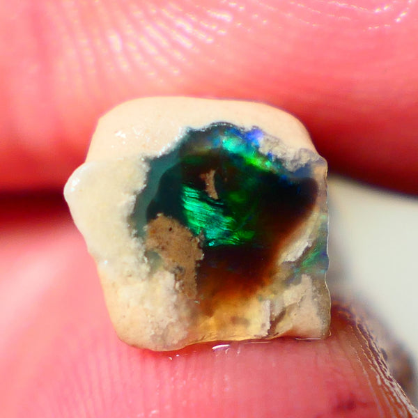 "Claws/Slashes/Feather/Bamboo" Exotic pattern Black Crystal Opal Miners Bench® Small Knobby Rough Rub 4.00cts Slightly Directional Yellow/Green/Teal/Blue 15x8x8mm NS165