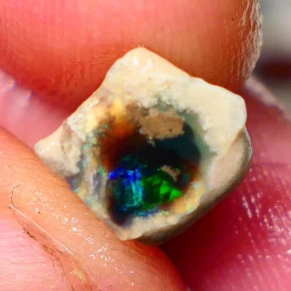 "Claws/Slashes/Feather/Bamboo" Exotic pattern Black Crystal Opal Miners Bench® Small Knobby Rough Rub 4.00cts Slightly Directional Yellow/Green/Teal/Blue 15x8x8mm NS165