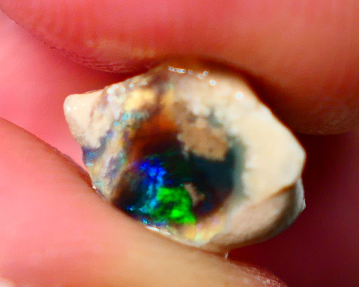 "Claws/Slashes/Feather/Bamboo" Exotic pattern Black Crystal Opal Miners Bench® Small Knobby Rough Rub 4.00cts Slightly Directional Yellow/Green/Teal/Blue 15x8x8mm NS165