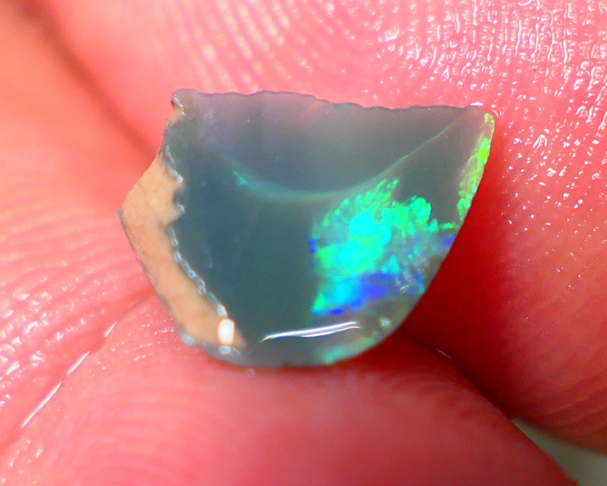 Lightning Ridge Rough / Rub Seam opal Miners Bench® 1.60cts Exotic zone of Bright Green/Yellow/Blue/Teal Fires 11x7x5mm AUCTION NS151