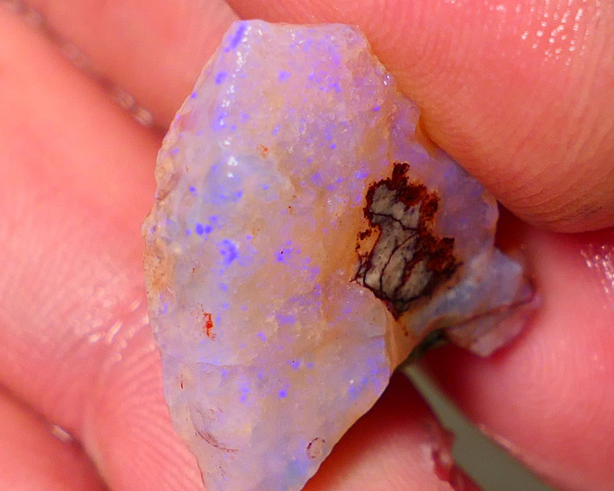 Coober Pedy Rough Opal 12.75cts Crystal/Light Seam showing nice Blue Colours in flat bars 23x18x6mm NS196