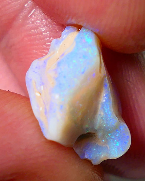 Lightning Ridge Rough Opal 5.75cts Light base Seam showing lots Nice blue colours 13x13x7mm NS183