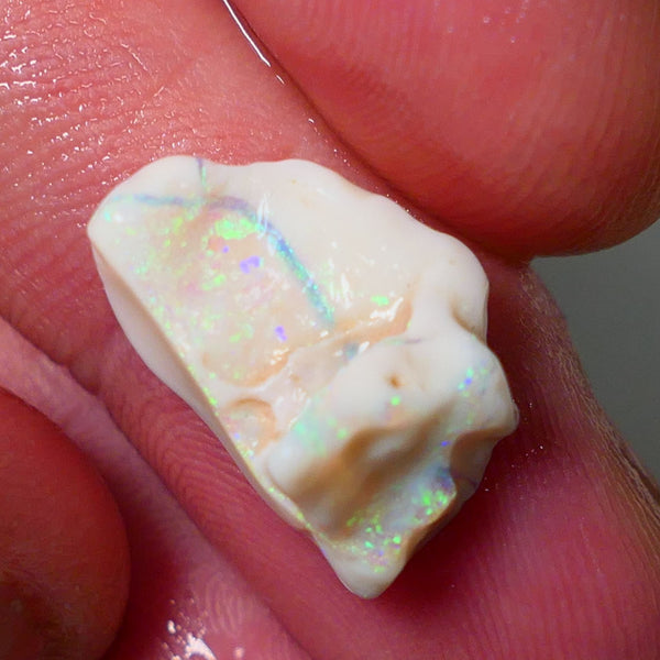 Lightning Ridge Rough Opal 5.75cts Light/Grey Base Seam Nice bar to cut with Bright Green Dominant  Multi colour fires 17x11x9mm NS177