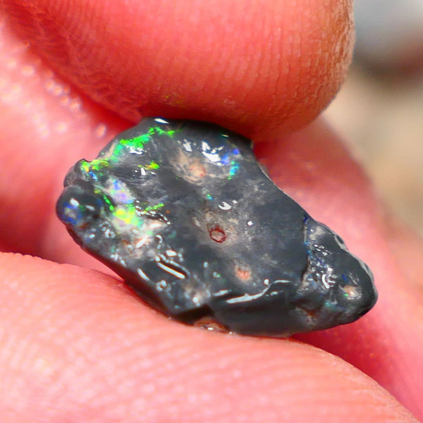 Lightning Ridge Rough Untouched Black Knobby opal 3.00cts Gorgeous Green Dominant M.Fires showing 15x10x4mm RL004