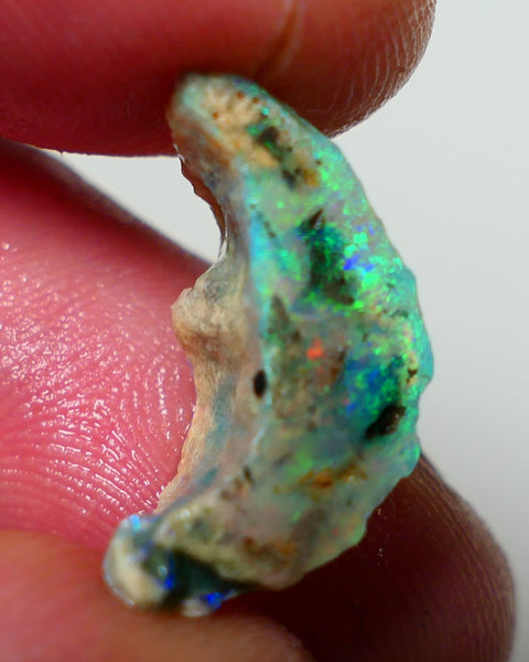 Lightning Ridge Rough Opal 6.50cts Dark Crystal Base Opalised Fossil Slice Gorgeous Exotic Multifires 18x9x8mm NS304