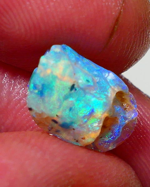 Lightning Ridge Rough Opal 4.25cts Crystal Base Opalised Fossil Gorgeous Bright Multifires 14x9x7mm NS310