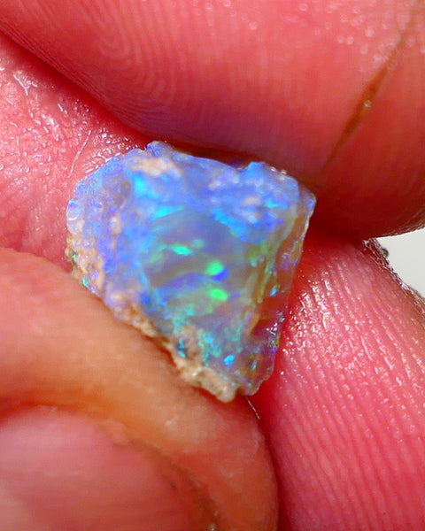 Lightning Ridge Rough Opal 3.50cts Crystal Base Knobby formation Gorgeous Bright Greens & Blues 12x10x7mm NS312