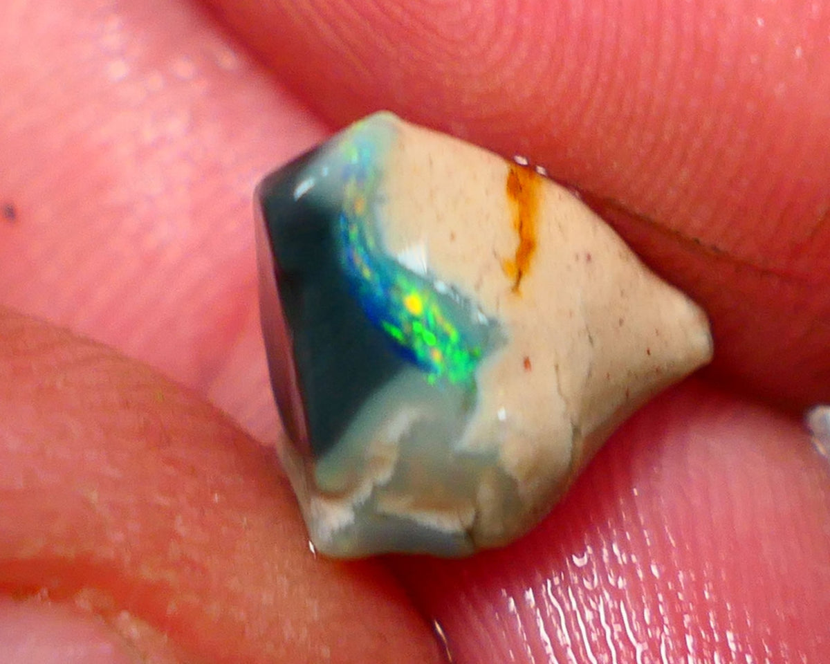 Lightning Ridge Opal Crystal on Black Base Knobby Rough Rub 3.25cts Super Bright Vibrant Green dominant fires 10x9x7mm NS325