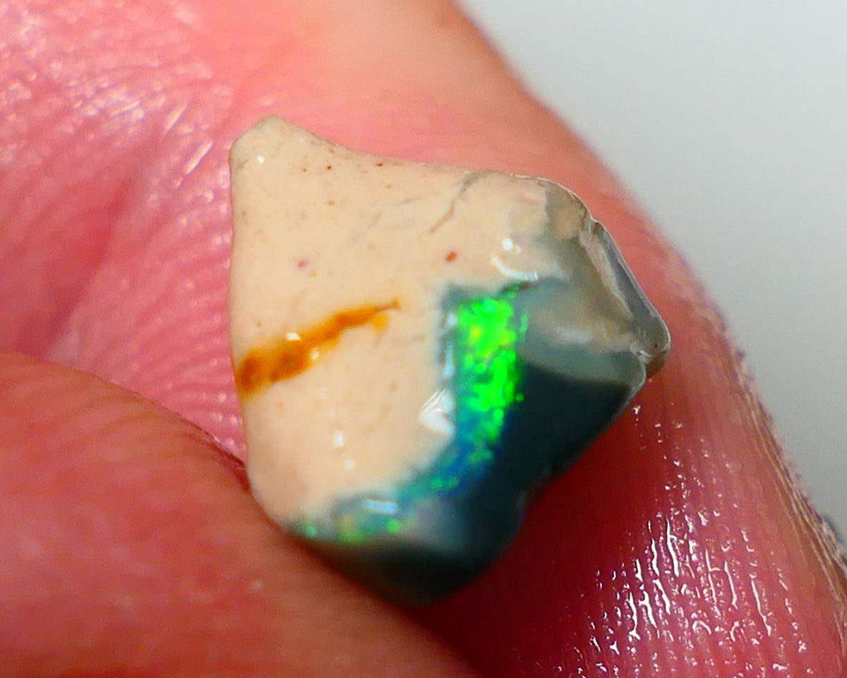 Lightning Ridge Opal Crystal on Black Base Knobby Rough Rub 3.25cts Super Bright Vibrant Green dominant fires 10x9x7mm NS325