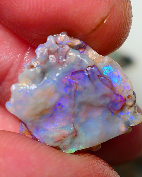 Lightning Ridge Rough Opal 7.75cts Crystal Base Seam Nice Blue Bar 18x16x5mm NS321