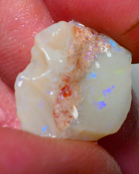 Lightning Ridge Opal Light / Grey Base Seam Rough Rub 8.70cts Bits of Multi colour Confetti pattern 17x16x6mm NS319