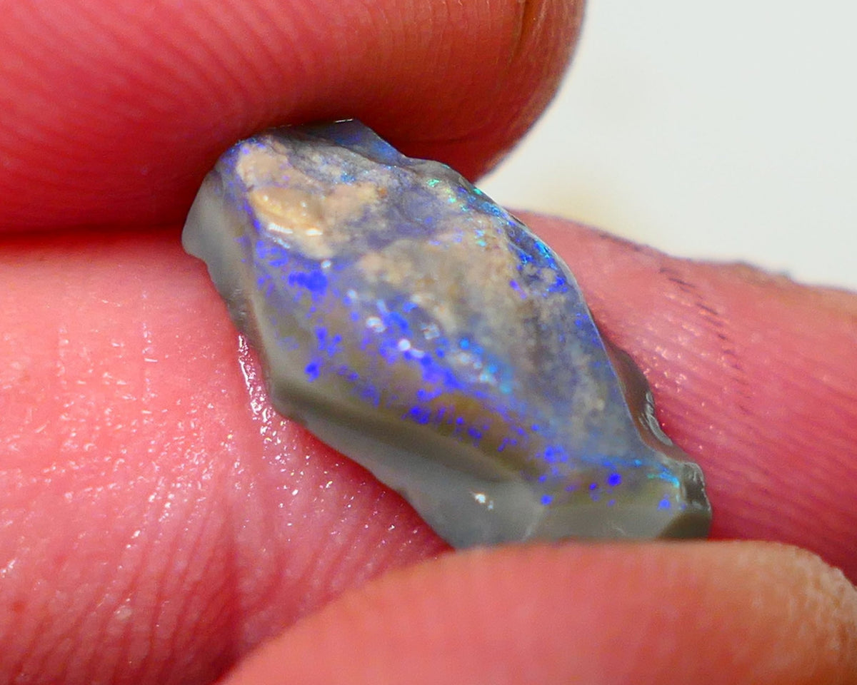 Lightning Ridge Rough Opal 4.00cts Dark Base Seam Bright Vibrant Gorgeous Green / Teal / Blue Bar to Cut 16x9x5mm NS318