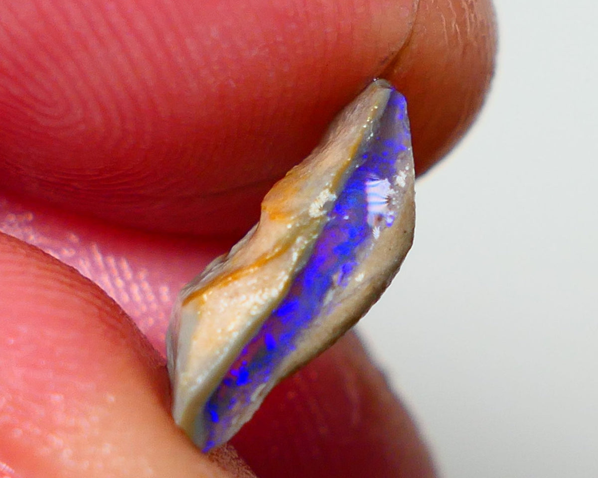 Lightning Ridge Rough Opal 2.35cts Dark Base Seam Bright Gorgeous Blue Bar to Cut 14x6x4mm NS316