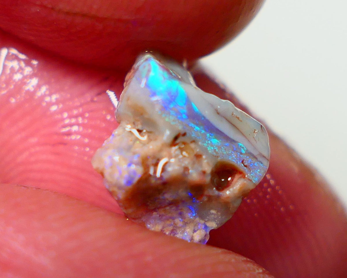 Lightning Ridge Rough Opal 1.75cts Dark Base Seam Bright Vibrant Gorgeous Green / Teal / Blue Bar 11x9x6mm NS336