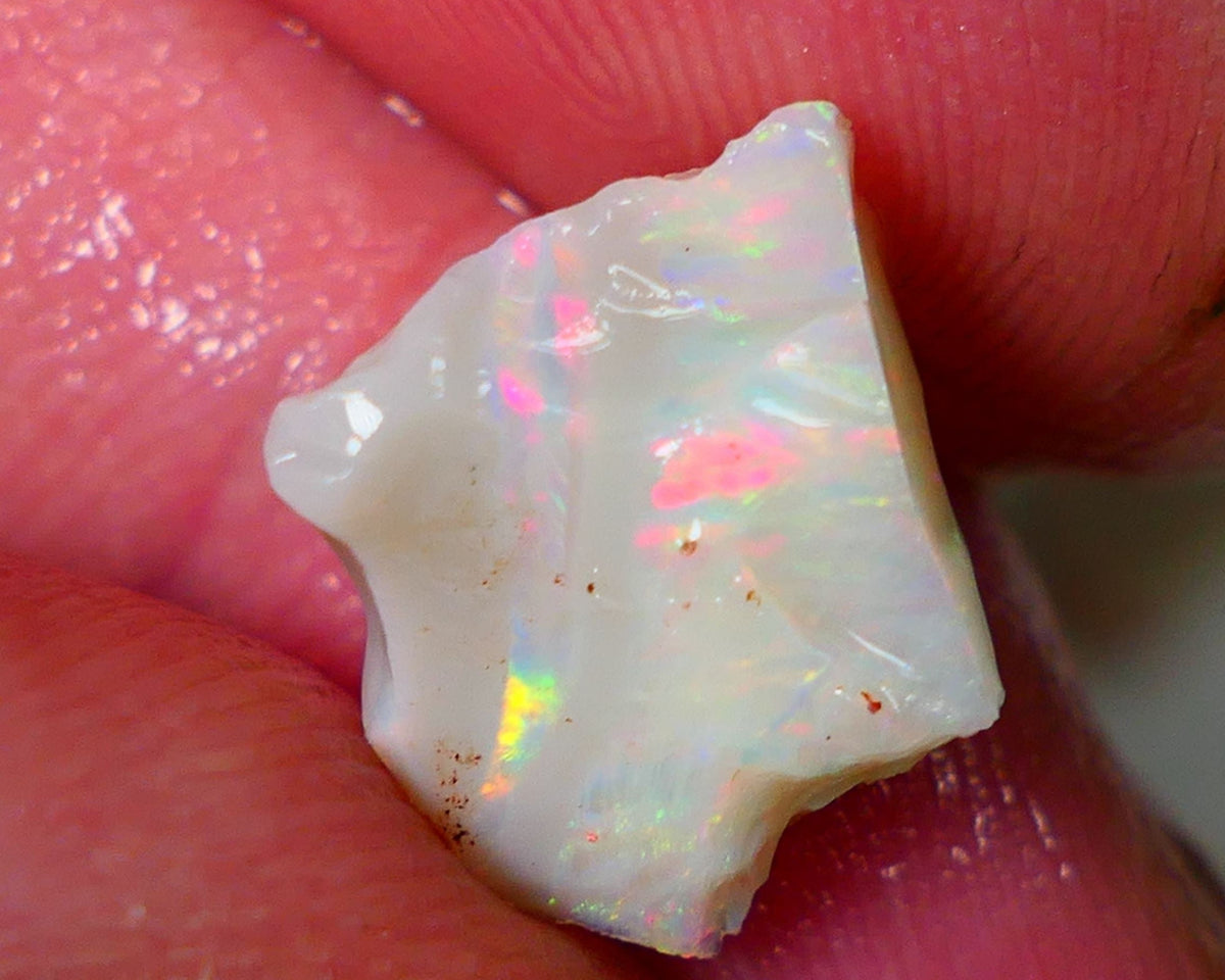 Lightning Ridge Rough Opal 5.25cts Light base Seam showing Bright Gorgeous M.colours 12x12x9mm NS333