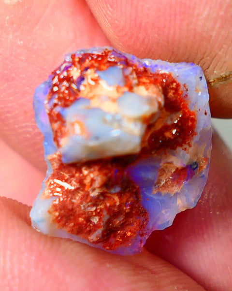 Lightning Ridge Rough Opal 9cts Grey Base Seam Nice Blue Bar 18x15x9mm NS346