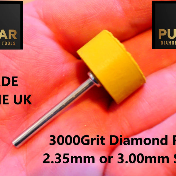 PULSAR DIAMOND® Mk2 Little Ripper™ Hub Drive Diamond Resin Wheels SINGLE 3000Grit YELLOW IN STOCK READY TO SHIP 2.35mm or 3mm mandrels 20x10mm Soft-Touch Resin Lapidary Burr For Rotary Tools carving Polishing Grinding