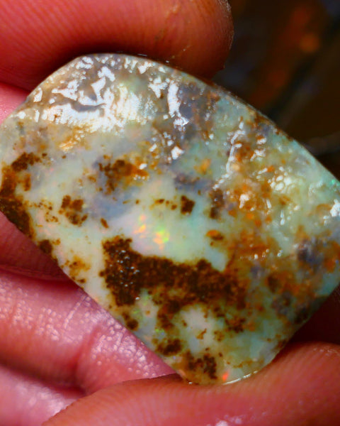 Queensland Boulder / Matrix opal 35cts rough/rub Winton Flashes of Orange fires showing in a vein ALP013