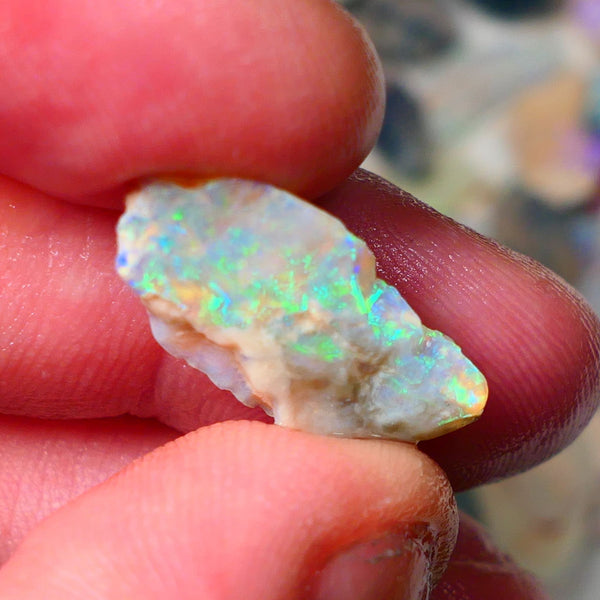 Lightning Ridge Gamble Crystal opal rough 7.00cts showing nice Multi bright colours 22x11x6mm ALP131