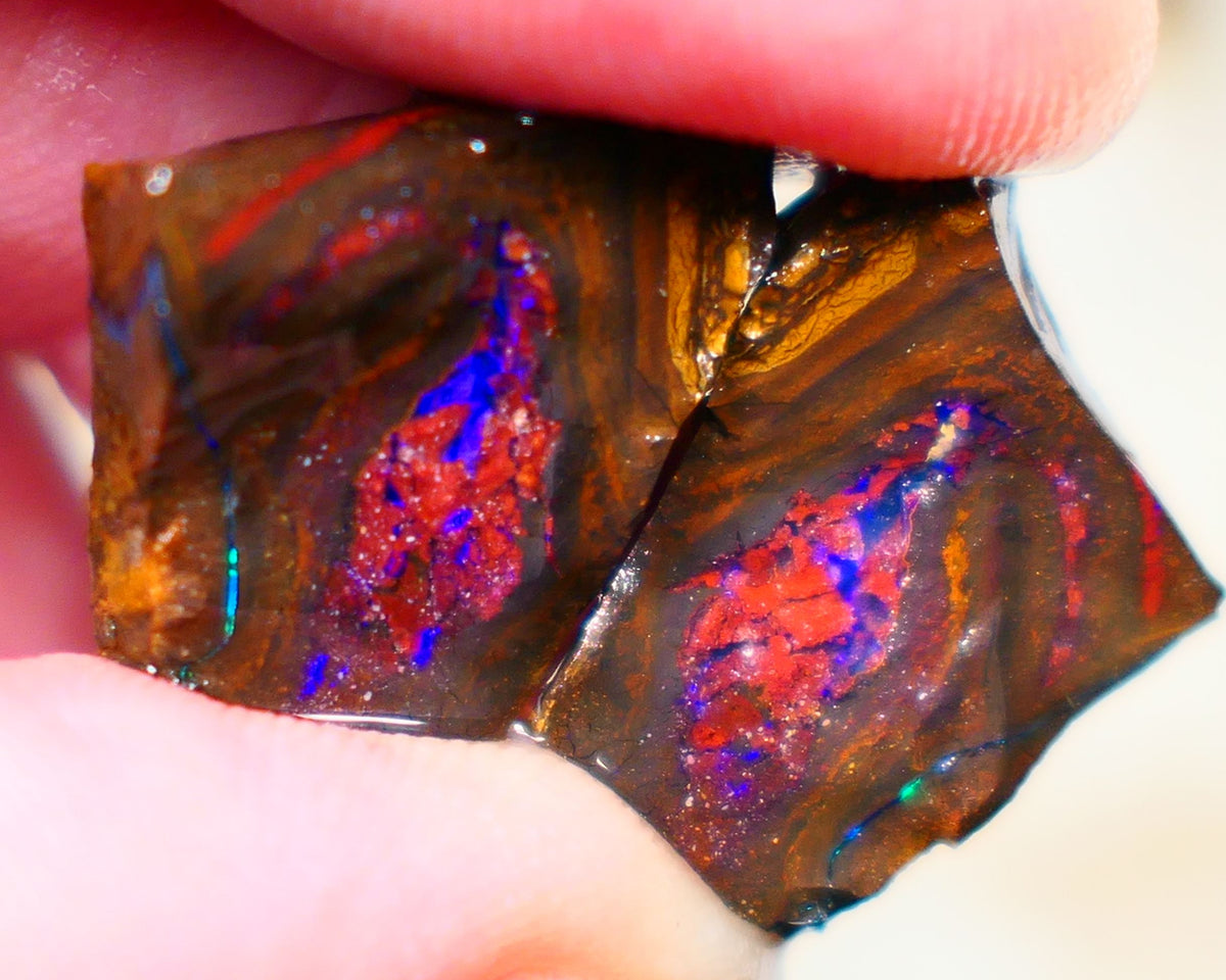 Winton Boulder opal rough split pair Ironstone host 36.00cts Stunning Very Bright Blue fires 18x16x7mm & 19x16x7mm Auction66