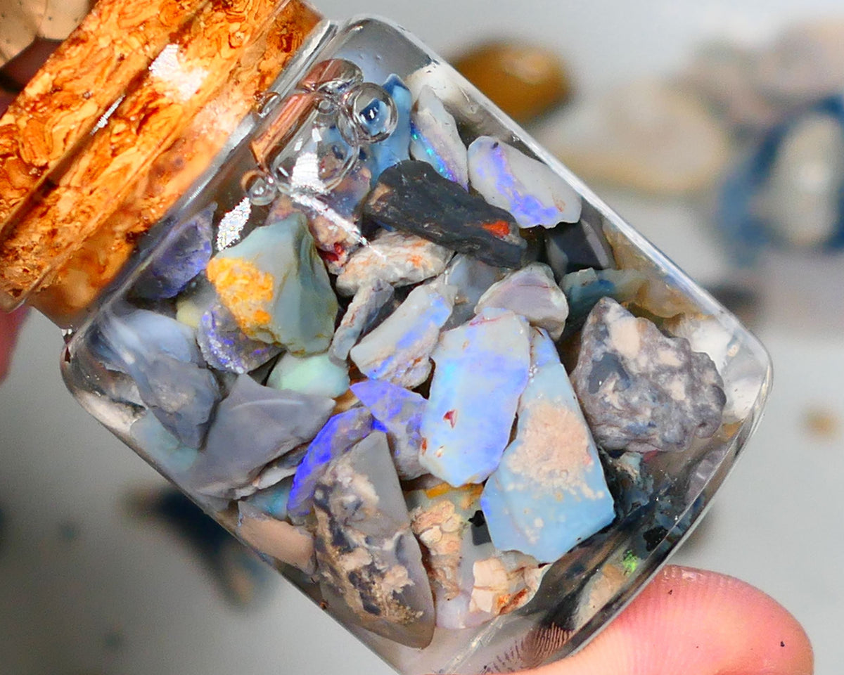 Lightning Ridge Rough Opal 150cts Potch & Colours to go at and explore 12mm to chip size Auction69(Jar7)