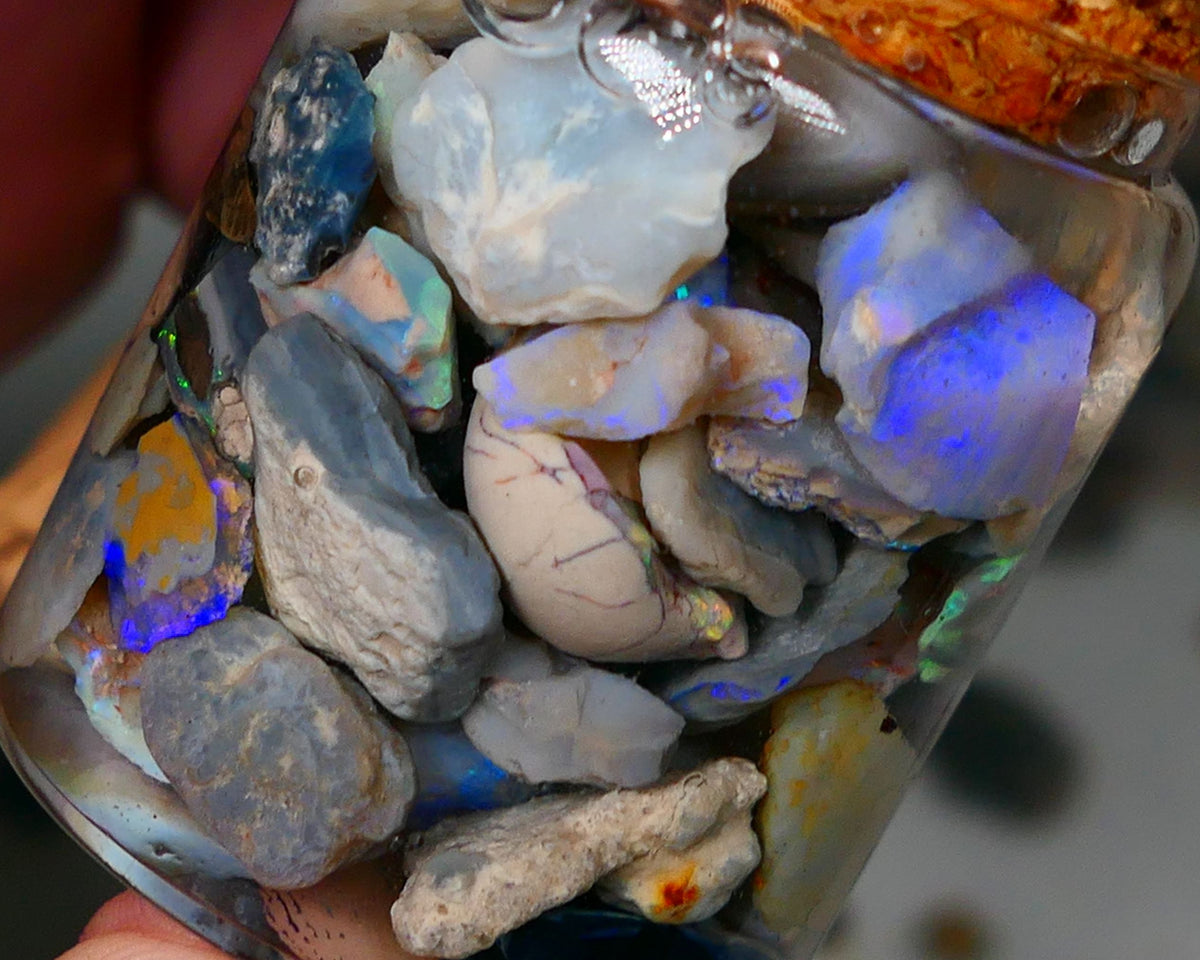 Lightning Ridge Rough Opal 150cts Potch & Colours to go at and explore 13mm to chip size Auction70(Jar8)