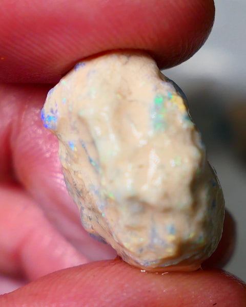 Lightning Ridge Rough Opal 19cts Crystal Gamble Knobby formation blue fires with flashes of yellows 22x15x13mm Auction82