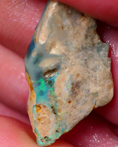 Lightning Ridge Rough rub Opal 13.00cts Seam formation with small zone of exposed fires 26x14x7mm Auction84