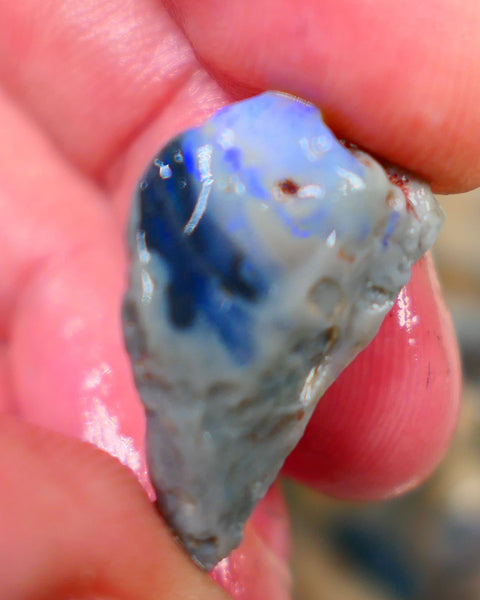 Lightning Ridge Rough Opal half of a black centered knobby split 15.00cts Showing Blue fires Maybe a Picture stone? 24x13x9mm Auction103