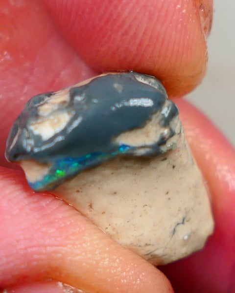 Dark base Seam opal formation rough L/Ridge 13.50cts Blue/Green Fires note the sand/clay host rock 20x14x12mm Auction164