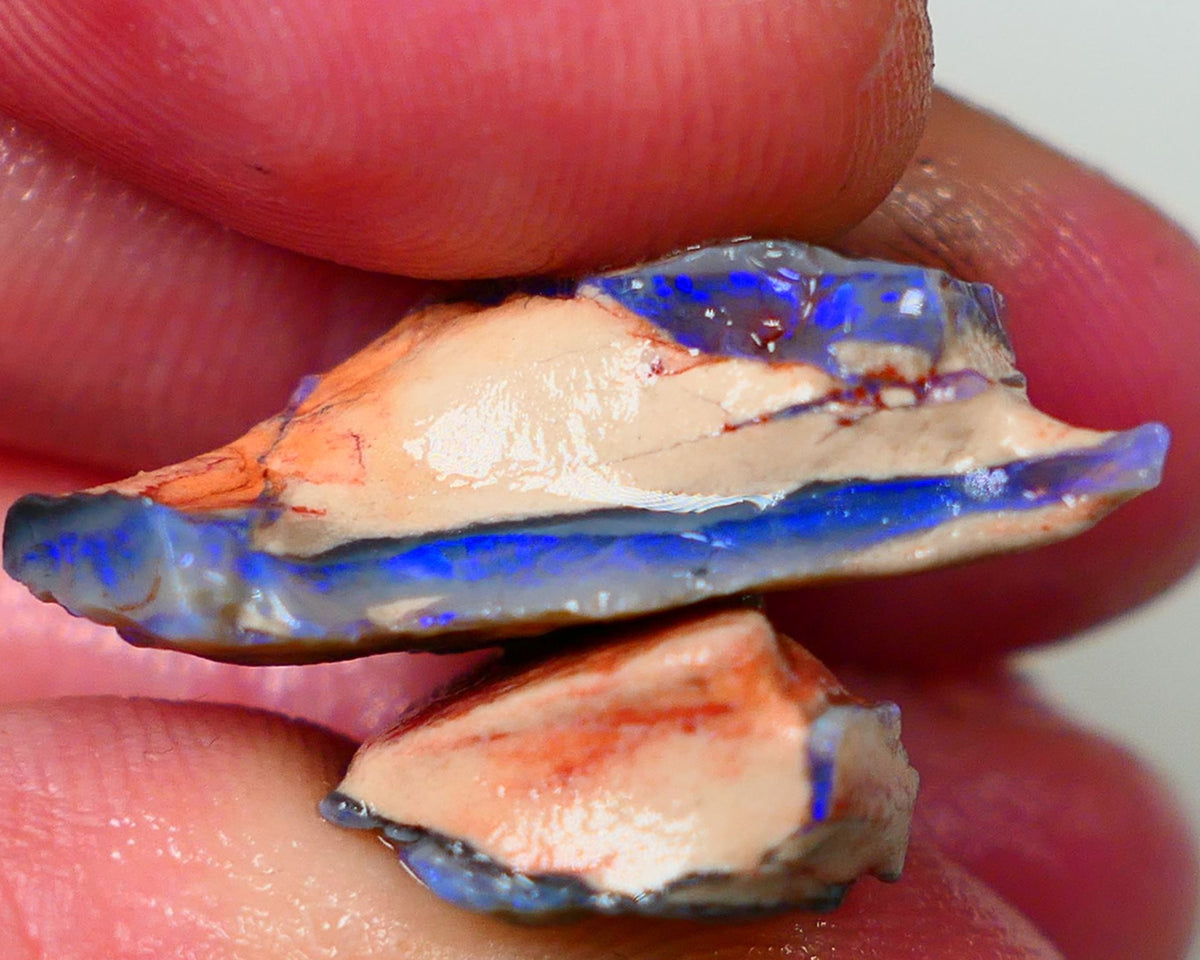 Lightning Ridge Dark base seam opals fresh from the mine walls 23.50cts Gorgeous Blue fires 28x14x10mm & 23x15x7mm Auction176