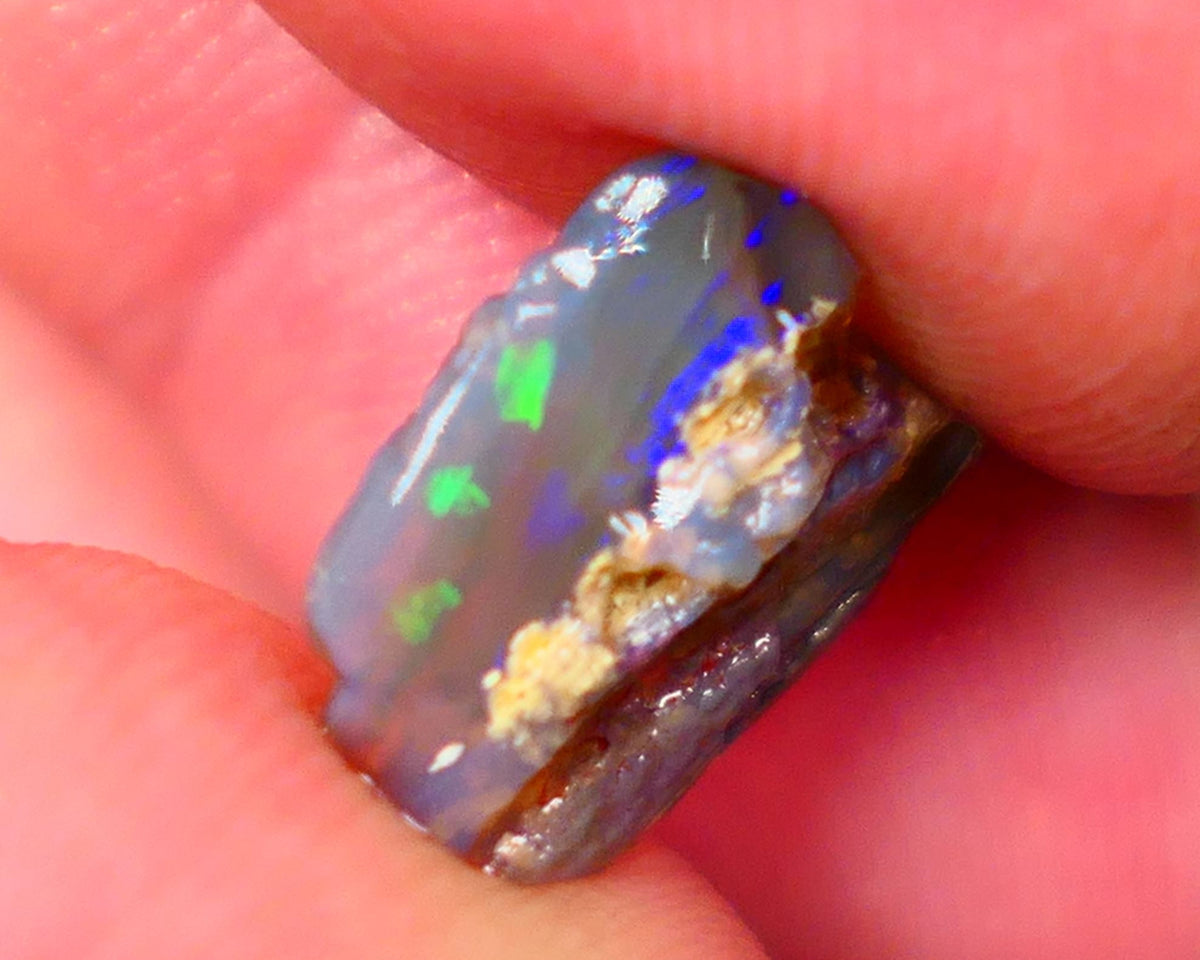 Lightning Ridge Dark Base Crystal Opalised wood fossil opal rough 3.00cts Green & Blue fire flashes  13x11x4mm GMB-061