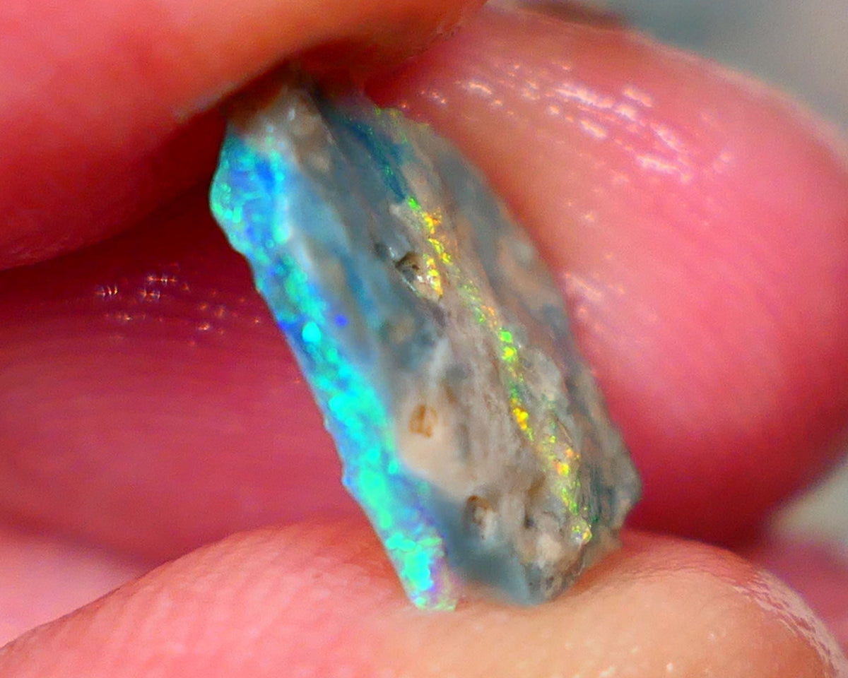 Lightning Ridge Crhystal Seam opal rough 1.90cts Cutters Select thin so suit inlay Bright Green/Yellow  dominant fires 12x12x2.5mm GMB-053