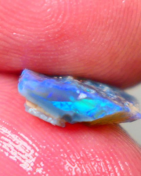 Mulga Small Gem Dark base seam opal rough 2.20cts Stunning Super Bright Electric Greens and Blues to cut 11x11x3mm GMB-014