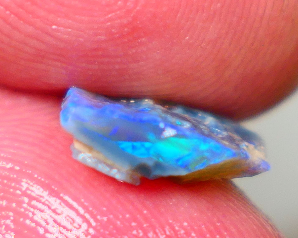 Mulga Small Gem Dark base seam opal rough 2.20cts Stunning Super Bright Electric Greens and Blues to cut 11x11x3mm GMB-014