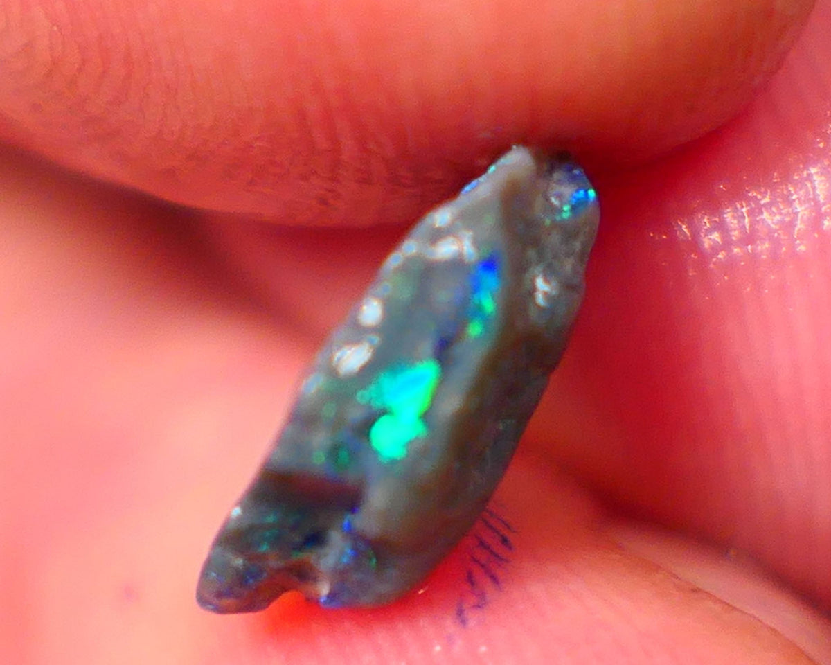 Lightning Ridge Untouched Dark base Crystal Knobby opal rough 1.80cts Small but has Stunning very Bright Green/blues fires in bar showing 360degrees 10x10x3mm GMB-027