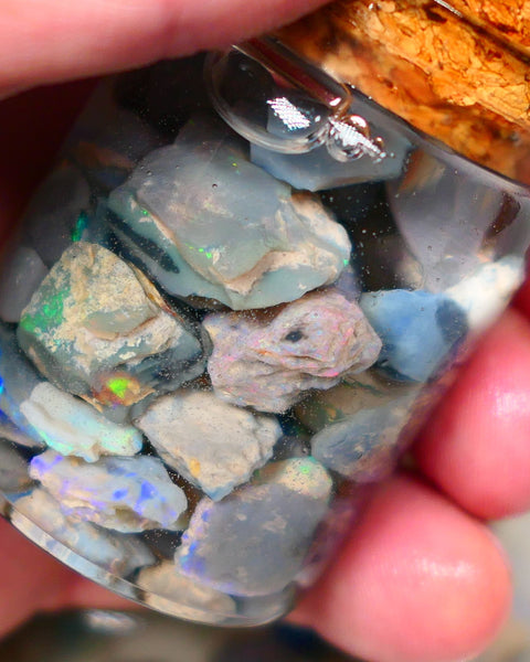 Lightning Ridge Potch & Colours Dark base & Crystal opal rough 150.00cts Lots of colours to go at 15mm to chip size GMB-051