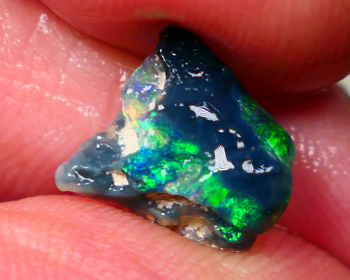 Lightning Ridge Black opal Fossil Rough 2.00cts Stunning Gorgeous Bright Green Dominant Multifires 11x10x4mm GMB-033