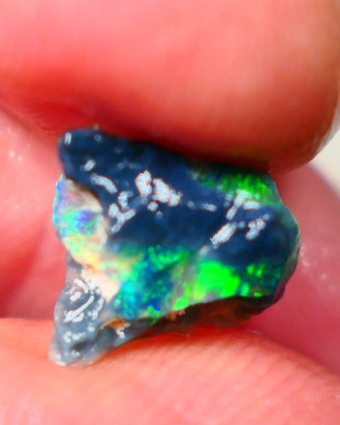 Lightning Ridge Black opal Fossil Rough 2.00cts Stunning Gorgeous Bright Green Dominant Multifires 11x10x4mm GMB-033