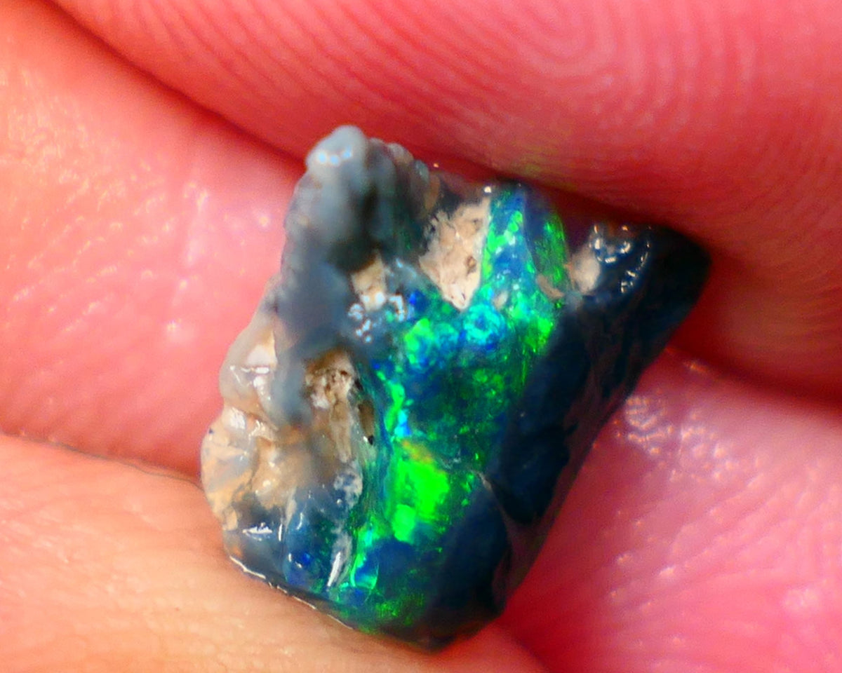 Lightning Ridge Black opal Fossil Rough 2.00cts Stunning Gorgeous Bright Green Dominant Multifires 11x10x4mm GMB-033