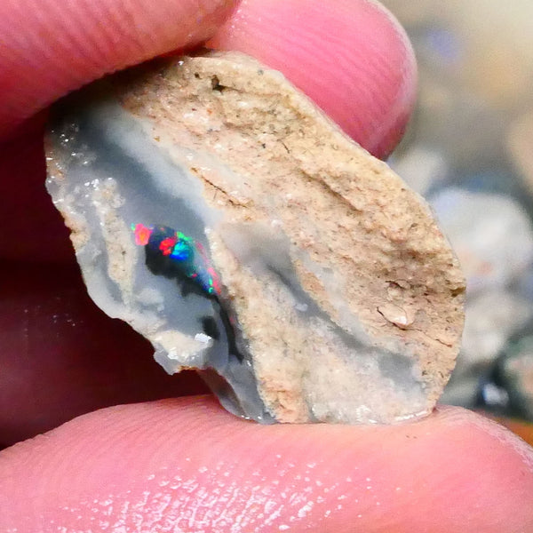 Lightning Ridge Reds on Dark/Black base Knobby split 36.00cts Red dominant M.fires 24x19x12mm & 22x13x12mm NSW104