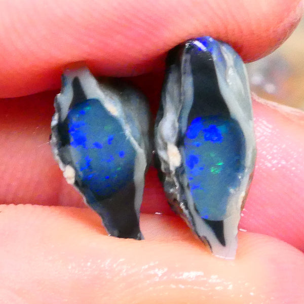 Lightning Ridge Dark Crystal base (semi Black) Knobby split 10.75cts Nice Green & Blue fires in crystal center showing confetti pattern 16x11x7mm & 15x10x6mm NSW107