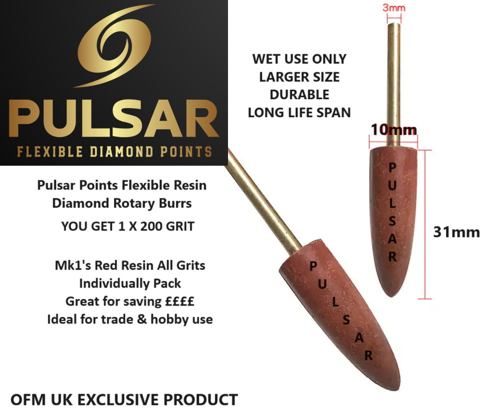 PULSAR™ DIAMOND RESIN POINTS LAPIDARY BURR FOR DREMEL & ROTARY TOOLS 3MM SHAFT SINGLE 200 GRIT nova