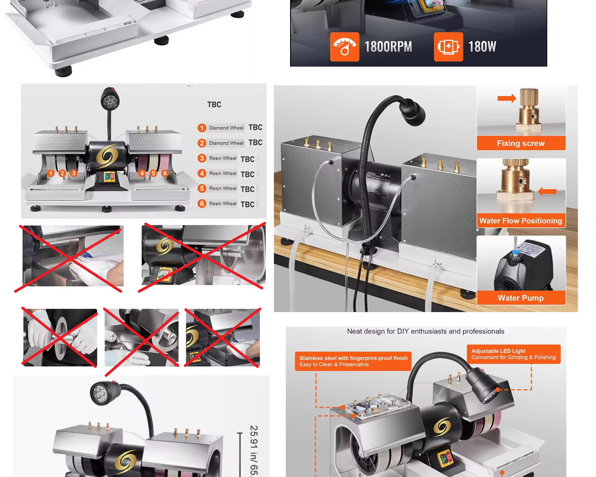 PULSAR DIAMOND™ "Slick 6 Standard" Cabbing Machine 6 wheels x 6"/150mm (2 x metal Weld & 4x Diamond Resin) Flat lap attachment & More UK Delivery Lapidary Cab Cabber Grinding Polishing