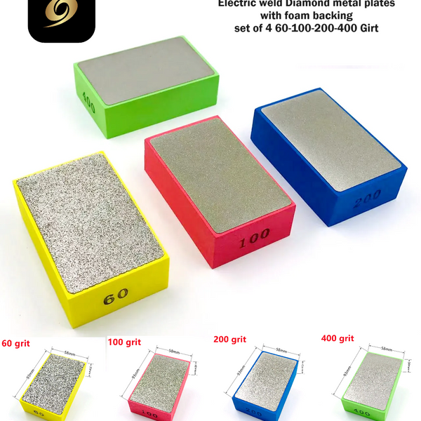 Pulsar Diamond Lapidary Hand Lapping Pad set 60-100-200-400 Grit Diamond Welded Particles. Ideal for people wanting to make doublets or Hand Lappers Foam Backed for comfort