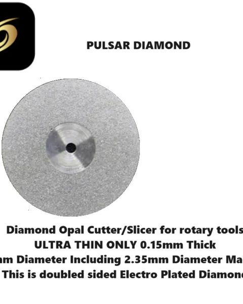 ULTRA THIN ONLY 0.15mm THICK Diamond Opal Cutting wheel Slicer cutter 22mm Diameter + 2.35mm MANDREL fit Multitools with 2.35mm fittings