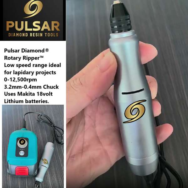 PULSAR DIAMOND® Cordless ROTARY RIPPER™ Lapidary Rotary Grinder Multi Tool 3.2mm-0.4mm chuck Slow Speeds from 0-12,500rpm Complete with 18Volt 3amp hr Makita Battery & Charger UK Plug